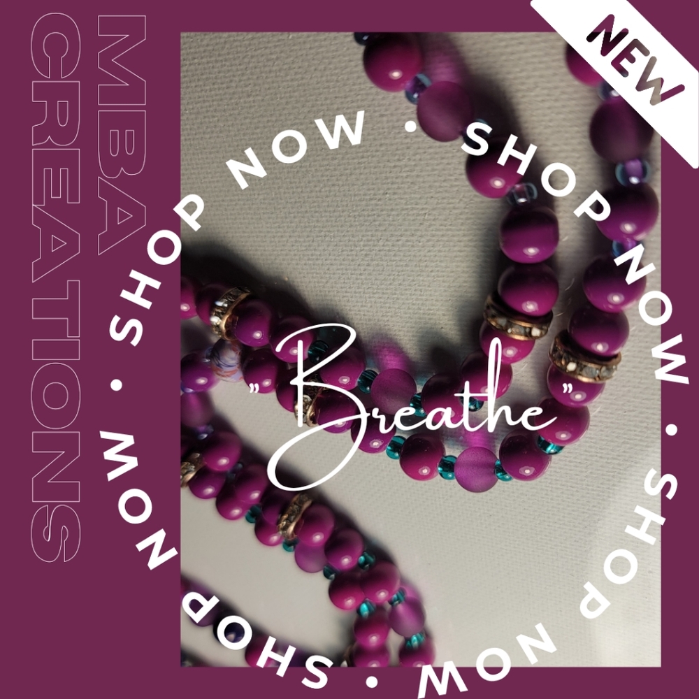 Handmade Beaded Keychain ft. "Breathe" charm.